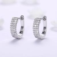 Cubic Zirconia Micro Pave Latão Brinco, cobre, Padrão Geométrico, platinado, micro pavimento em zircônia cúbica & para mulher, níquel, chumbo e cádmio livre, 14mm, vendido por par