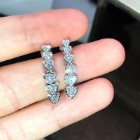 Cubic Zirconia Micro Pave Latão Brinco, cobre, Coração, platinado, micro pavimento em zircônia cúbica & para mulher, níquel, chumbo e cádmio livre, 26mm, vendido por par