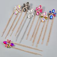 Fashion Fringe Oorbellen, Zinc Alloy, mode sieraden & voor vrouw & met glas strass & met strass, meer kleuren voor de keuze, 17.20x3.50mm, Verkocht door pair