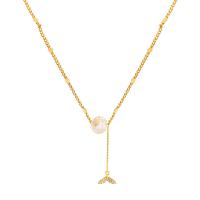 Collier d'acier titane, avec Plastique ABS perle, fade et jamais plaqué de haute qualité, bijoux de mode & pavé de micro zircon & pour femme, doré, Longueur 37.6 cm, Vendu par PC