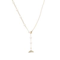 Collier d'acier titane, avec Plastique ABS perle, fade et jamais plaqué de haute qualité, bijoux de mode & pour femme & avec strass, doré, Longueur 49 cm, Vendu par PC