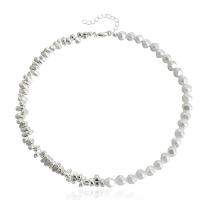 Collana di perle in plastica, lega in zinco, with Perle di plastica ABS, with 5cm extender chain, placcato color argento, gioielli di moda & per la donna, argento, Venduto per 41 cm filo