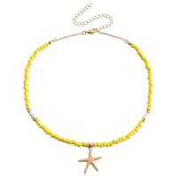 Semilla de cristal collar de perlas, aleación de zinc, con Seedbead, con 10cm extender cadena, Estrella de Mar, chapado en color dorado, Joyería & para mujer, más colores para la opción, 30mm, Vendido para 39 cm Sarta