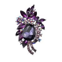 Crystal broche, Zinc Alloy, met Kristal, Bloem, silver plated, voor vrouw & met strass, purper, nikkel, lood en cadmium vrij, 48x78mm, Verkocht door PC