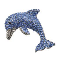 Strass Brosche, Zinklegierung, Dolphin, Platinfarbe platiniert, unisex & mit Strass, blau, frei von Nickel, Blei & Kadmium, 75x55mm, verkauft von PC