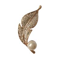 Rhinestone Brooch Zinc Alloy with Plastic Pearl Leaf plated Unisex & with rhinestone nickel lead & cadmium free Sold By PC