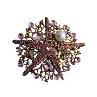 Broche de strass, alliage de zinc, avec perle de plastique, étoile de mer, Placage, pour femme & avec strass, plus de couleurs à choisir, protéger l'environnement, sans nickel, plomb et cadmium, 80x71mm, Vendu par PC