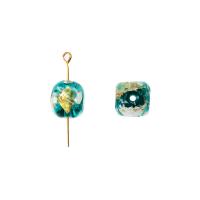 Gold Sand \x26amp; Silver Foil Lampwork Χάντρες, Γυάλινα, με Ασημένιο φύλλο αλουμινίου & Χρυσοτυπία, Πλατεία, DIY, περισσότερα χρώματα για την επιλογή, 11x12mm, Τρύπα:Περίπου 2mm, Sold Με PC