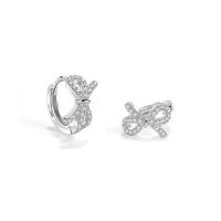 925 Sterling Silver Huggie Hoop Earring, Bowknot, dath airgid plated, micrea réiteach zirconia ciúbach & do bhean, airgid, 14x10mm, Díolta De réir Péire