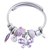 Bracelet European , Acier inoxydable 304, avec cristal & alliage de zinc, papillon, pour femme & avec strass, plus de couleurs à choisir, 55mm, Vendu par PC