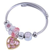 Bracelet European , Acier inoxydable 304, avec cristal & alliage de zinc, coeur, Placage, pour femme & émail & avec strass, plus de couleurs à choisir, 55mm, Vendu par PC