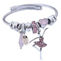 European armband, 304 roestvrij staal, met Kristal & Zinc Alloy, Dansende meisje, plated, voor vrouw & met strass, meer kleuren voor de keuze, 55mm, Verkocht door PC