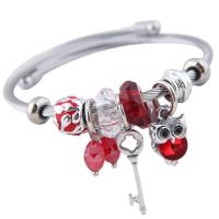 European Bracelet 304 Stainless Steel with Crystal & Zinc Alloy Owl for woman & enamel & hollow 55mm Sold By PC