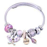 European Armbånd, 304 rustfrit stål, med Krystal & Plastic Pearl & Zinc Alloy, Butterfly, forgyldt, for kvinde & med rhinestone & hule, flere farver til valg, 55mm, Solgt af PC