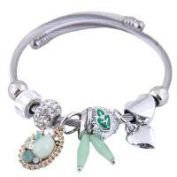 European Armbånd, 304 rustfrit stål, med Glas & Zinc Alloy, for kvinde & med rhinestone, flere farver til valg, 55mm, Solgt af PC