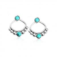 Boucle d'oreille turquoise, alliage de zinc, avec turquoise, Plaqué de couleur d'argent, bijoux de mode & pour femme, protéger l'environnement, sans nickel, plomb et cadmium, 23x21mm, Vendu par paire