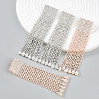 Fashion Fringe Oorbellen, Zinc Alloy, plated, mode sieraden & voor vrouw & met strass, meer kleuren voor de keuze, 102x25mm, Verkocht door pair