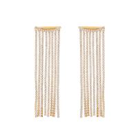 Fashion Fringe Earrings 304 Stainless Steel Vacuum Ion Plating fashion jewelry & for woman & with rhinestone golden Sold By Pair