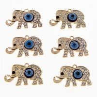 Evil Eye Hangers, Zinc Alloy, Olifant, KC gold plated, uniseks & glazuur & met strass, nikkel, lood en cadmium vrij, 18x30x4mm, Ca 100pC's/Bag, Verkocht door Bag