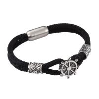 Nylon Cord Bracelets Milan Cord with 316 Stainless Steel Ship Wheel fashion jewelry & for man black 8mm Sold By PC