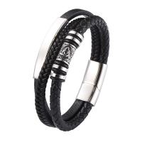 Pulseras de Cordón de PU, Cuero de PU, con acero inoxidable 316, Joyería & longitud diferente para la opción & para hombre, Negro, 12mm, Vendido por UD