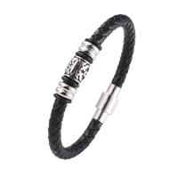 PU Cord Armbånd, med 316 Stainless Steel, mode smykker & forskellige længde for valg & Unisex, sort, 6mm, Solgt af PC