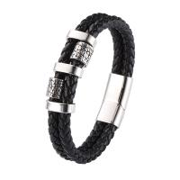 Bracelets cordon PU, cuir PU, avec Acier inoxydable 316, Double couche & bijoux de mode & longueur différente pour le choix & pour homme, plus de couleurs à choisir, 12mm, Vendu par PC