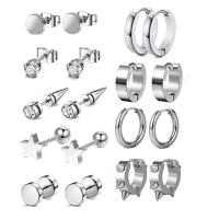 304 rustfrit stål Stud Earring Set, med Cubic Zirconia, mode smykker & for mennesket, flere farver til valg, 9par/sæt, Solgt af sæt