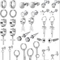 304 acciaio inox Set orecchino, with cubico zircone, stile punk & unisex, nessuno, Venduto da set