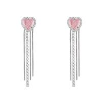 Fringe pendientes de la manera, aleación de zinc, con rhinestone de acrílico, Corazón, chapado en color de plata, Joyería & para mujer, plateado, libre de níquel, plomo & cadmio, 15x75mm, Vendido por Par