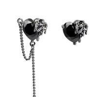 Pendientes asimétricos, aleación de zinc, con tablón, Corazón, chapado en color de platina, Joyería & para mujer, Negro, libre de níquel, plomo & cadmio, 18x50mm, Vendido por Par