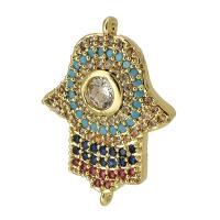 Zircon cubique Micro Pave laiton Connecteur, Plaqué d'or, pavé de micro zircon, multicolore, 16.50x22x3mm, Trou:Environ 1mm, Vendu par PC