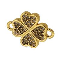 Kuutio Zirkonia Mikro Paven Messinki Connector, Neljä Leaf Clover, real kullattu, Micro Pave kuutiometriä zirkonia, kulta, 16x11.50x2mm, Reikä:N. 2mm, Myymät PC