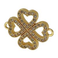 Kubik Zirkonium mikro bana Mässing Kontaktdon, Four Leaf Clover, äkta guldpläterad, micro bana cubic zirconia & ihålig, guld, 22x18x3mm, Hål:Ca 2mm, Säljs av PC