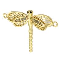 Terningformet Zirkon Micro Pave Messing Tilslutning, Dragonfly, ægte forgyldt, Micro Pave cubic zirconia, guld, 33.50x24x3mm, Hole:Ca. 1.5mm, Solgt af PC