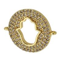 Cubic Zirconia Micro Pave Brass Connector Flat Round real gold plated micro pave cubic zirconia gold Approx 1mm Sold By PC