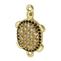 Cubic Zirconia Micro Pave Latão Connector, cobre, Tartaruga, banhado a ouro genuino, micro pavimento em zircônia cúbica, dourado, 12.50x21x3mm, Buraco:Aprox 1mm, vendido por PC