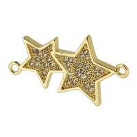 Cubic Zirconia Micro Pave Latão Connector, cobre, Estrela, banhado a ouro genuino, micro pavimento em zircônia cúbica, dourado, 25x14x2mm, Buraco:Aprox 1mm, vendido por PC