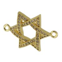 Zircon cubique Micro Pave laiton Connecteur, Hexagram, Plaqué d'or, pavé de micro zircon, Or, 27x14x4mm, Trou:Environ 1.5mm, Vendu par PC