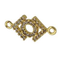 Cubic Zirconia Micro Pave Latão Connector, cobre, banhado a ouro genuino, micro pavimento em zircônia cúbica, dourado, 18x9x2mm, Buraco:Aprox 1.5mm, vendido por PC