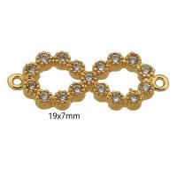 Cubic Zirconia Micro Pave Latão Connector, cobre, banhado a ouro genuino, micro pavimento em zircônia cúbica, dourado, 19x7x2mm, Buraco:Aprox 0.5mm, vendido por PC