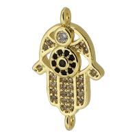 Cubic Zirconia Micro Pave Brass Connector Hand real gold plated micro pave cubic zirconia gold Approx 1mm Sold By PC