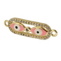 Connecteur Evil Eye, laiton, Plaqué d'or, pavé de micro zircon & émail, rose, 27x5x3mm, Vendu par PC