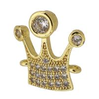 Cubic Zirconia Micro Pave Latão Connector, cobre, Coroa, banhado a ouro genuino, micro pavimento em zircônia cúbica, dourado, 16x15x3mm, Buraco:Aprox 1mm, vendido por PC