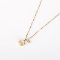 Collier de bijoux en acier inoxydable, Acier inoxydable 304, avec Oeil de chat, Rond, Plaqué d'or, avec le motif de lettre & pour femme & avec strass & double face, Longueur Environ 16-18 pouce, Vendu par PC