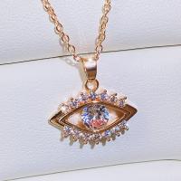 Collier Evil Eye bijoux, laiton, œil, Placage de couleur d'or, pavé de micro zircon & pour femme & creux, 19mm, Longueur Environ 15.75 pouce, Vendu par PC