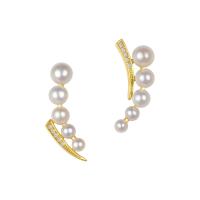 Boucle d'oreille strass, laiton, avec perle de plastique, Placage de couleur d'or, bijoux de mode & pour femme & avec strass, protéger l'environnement, sans nickel, plomb et cadmium, 23mm, Vendu par paire