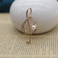 Plastic perle broche, Zinc Alloy, med Plastic Pearl, Music Note, guldfarve belagt, for kvinde & med rhinestone, nikkel, bly & cadmium fri, 55x23mm, Solgt af PC