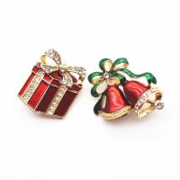 Broches de Navidad, aleación de zinc, chapado en color dorado, Diseño de Navidad & diferentes estilos para la opción & para mujer & esmalte & con diamantes de imitación, libre de níquel, plomo & cadmio, Vendido por UD