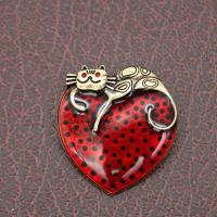 emalje broche, Zinc Alloy, Heart, guldfarve belagt, Unisex, rød, nikkel, bly & cadmium fri, 37x35mm, Solgt af PC